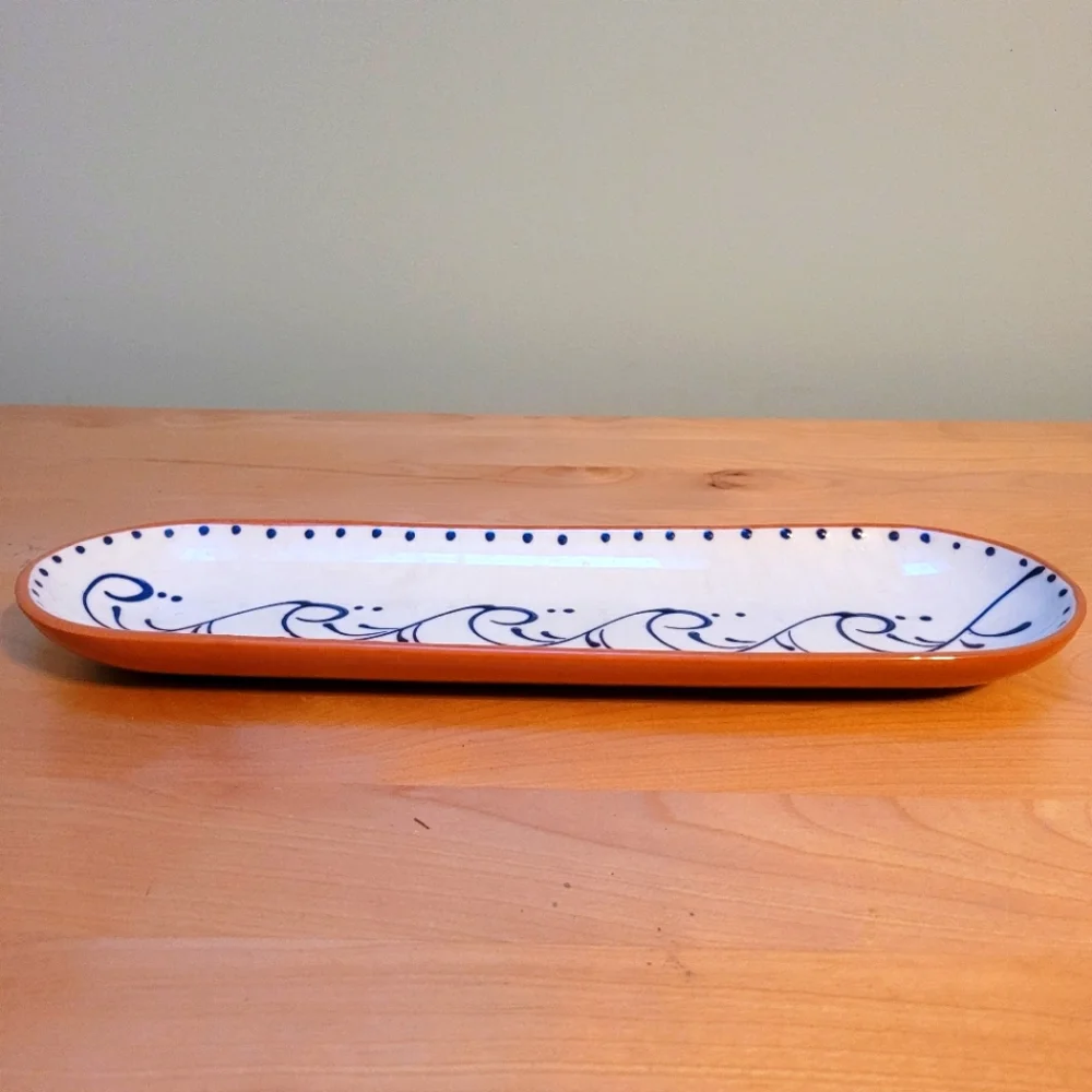 CRATE & BARREL | White with Blue Enamel Pottery Dish